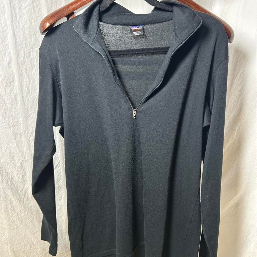 Vtg 90s Patagonia Capilene Baselayer Shirt Mens Sz M Black 1/4‎ Zip Black USA